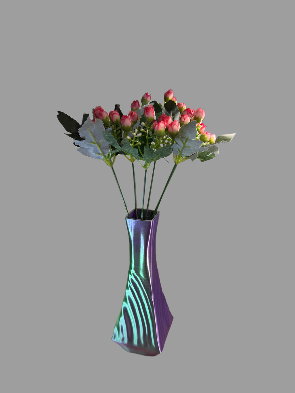 Purple & Green 3D Printed Vase – Luxurious Twisted Design