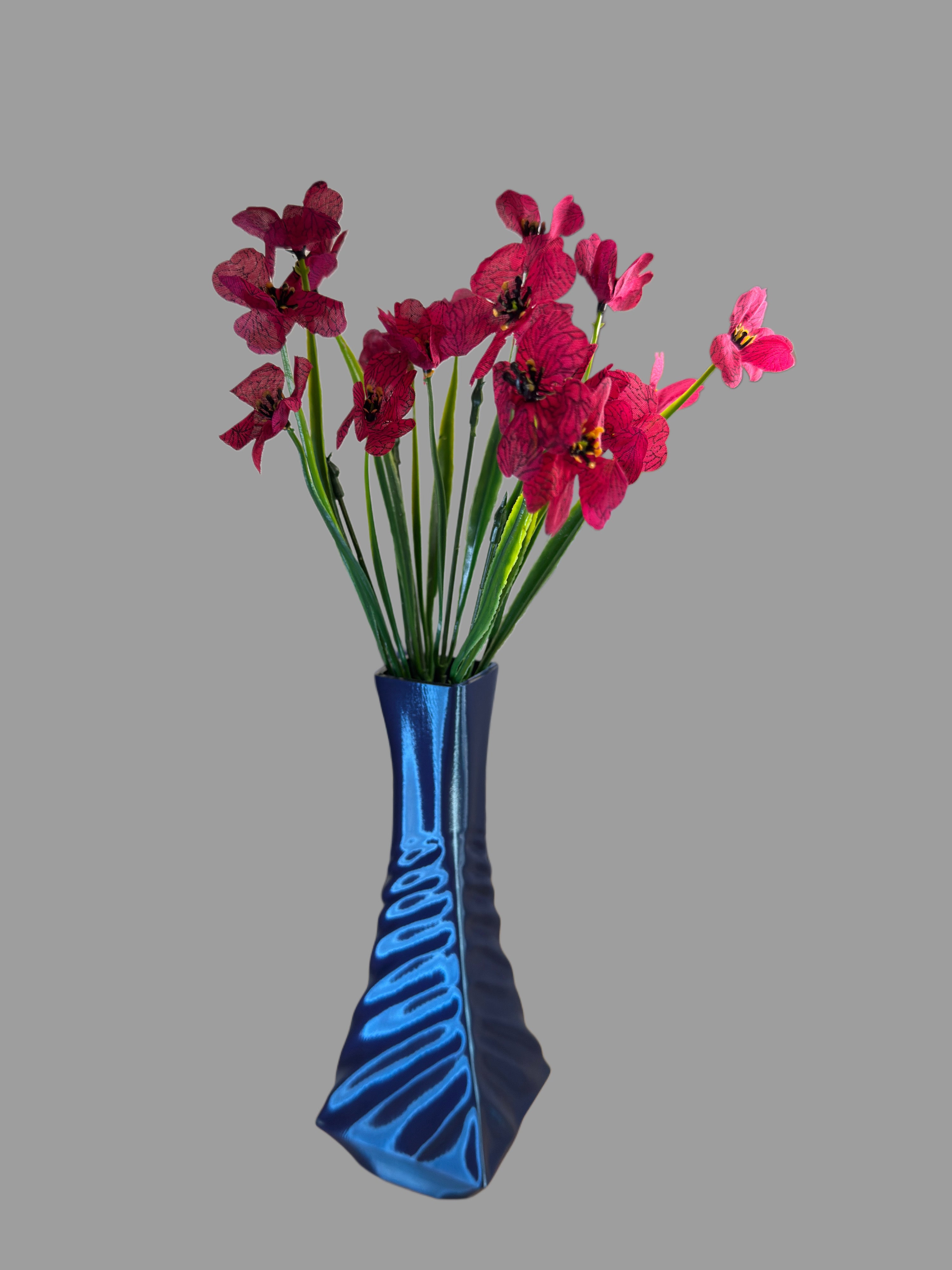 Metallic Silk Blue 3D Printed Vase – Luxurious Twisted Design