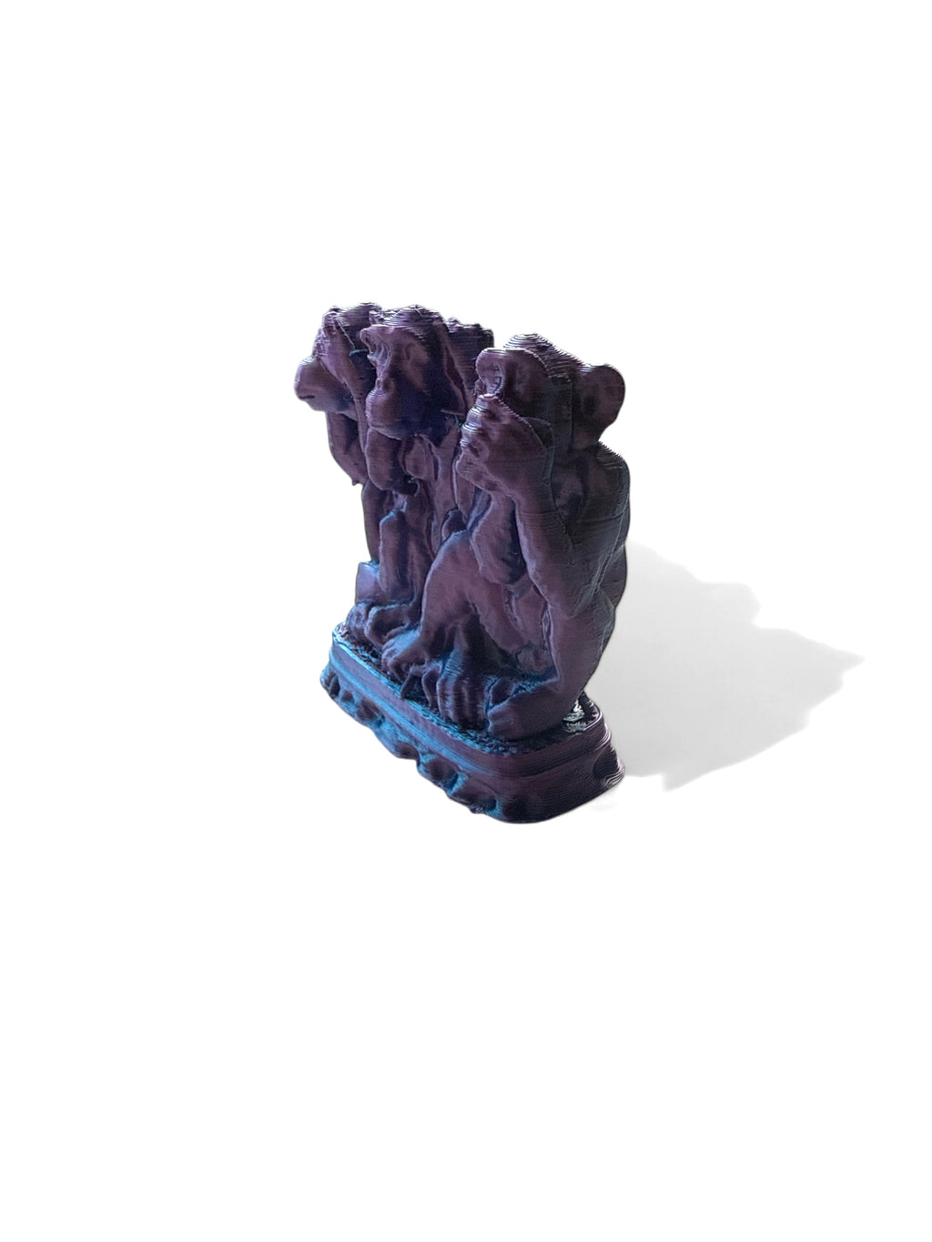3D Printed “Three Wise Monkeys” Figurine Set – Purple & Blue Edition