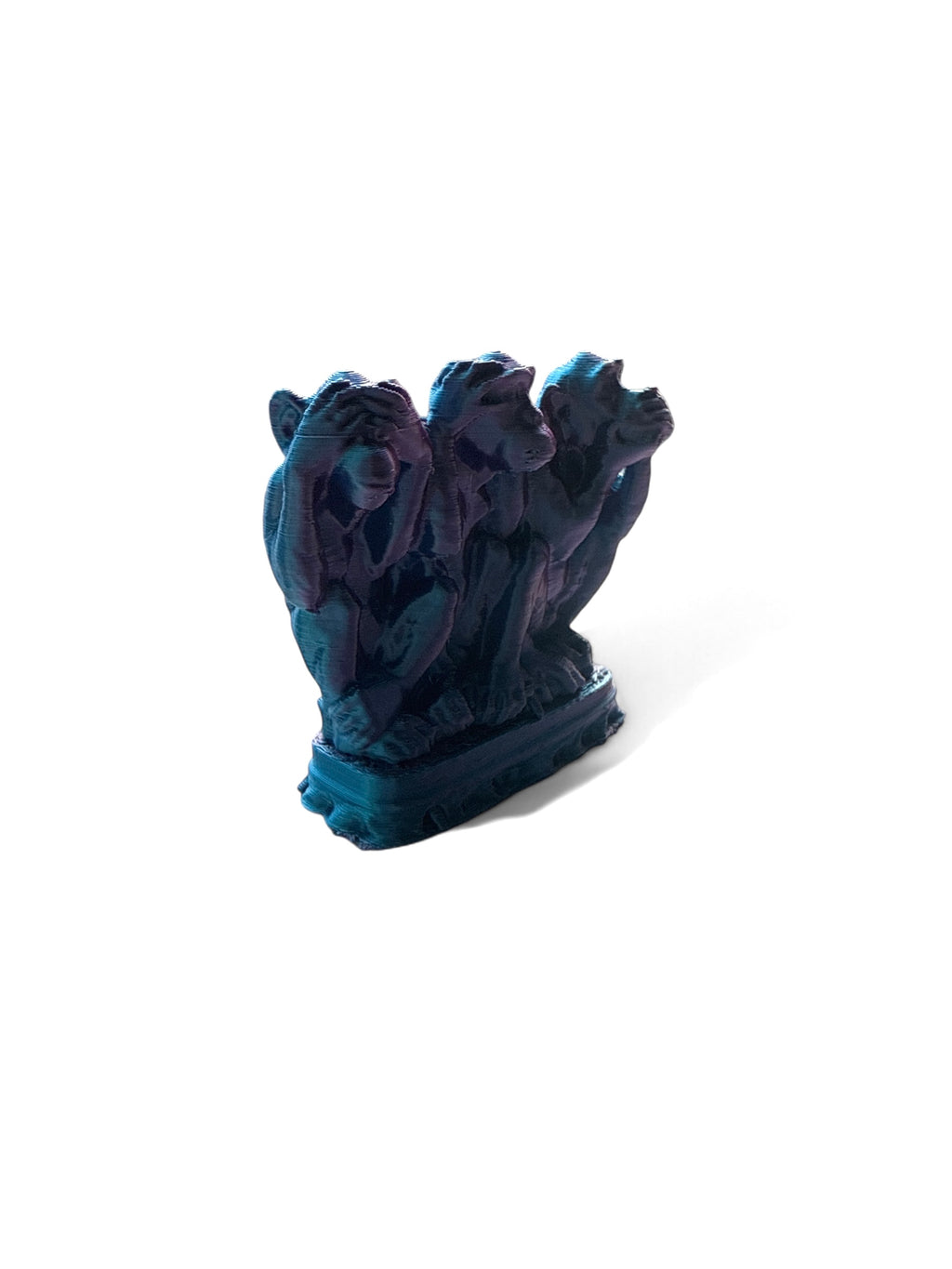 3D Printed “Three Wise Monkeys” Figurine Set – Purple & Blue Edition