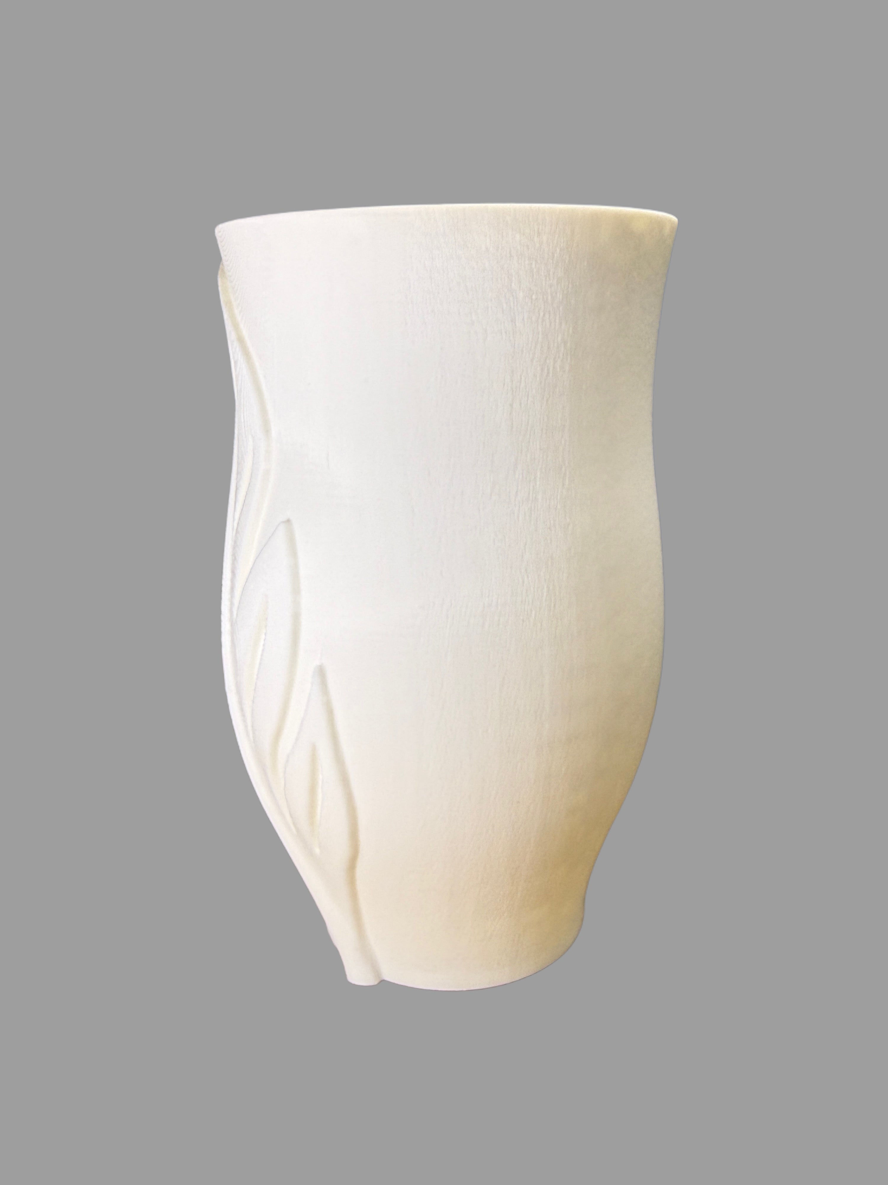 White Marble 3D Printed Vase – Elegant Leaf Design