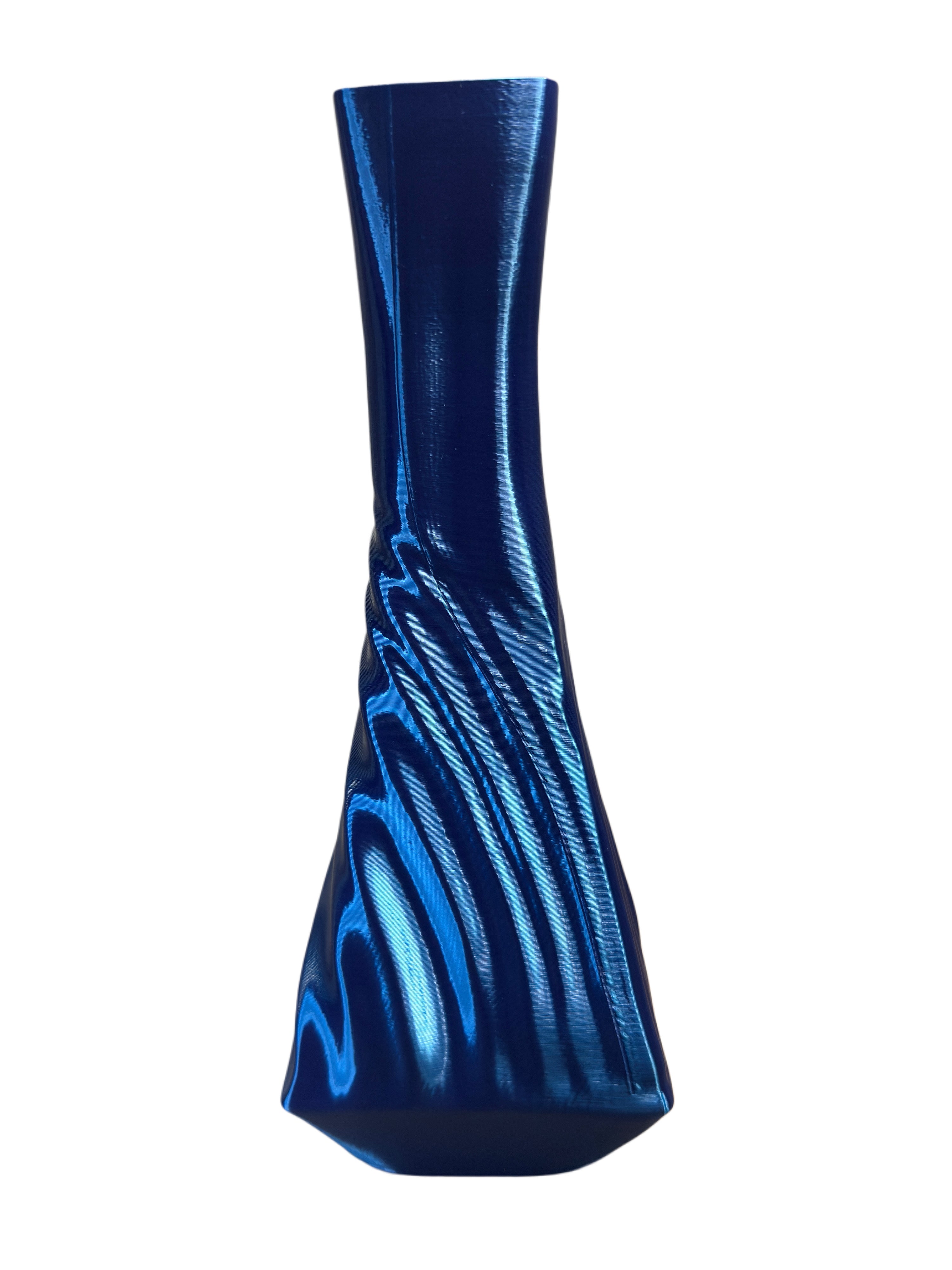Metallic Silk Blue 3D Printed Vase – Luxurious Twisted Design