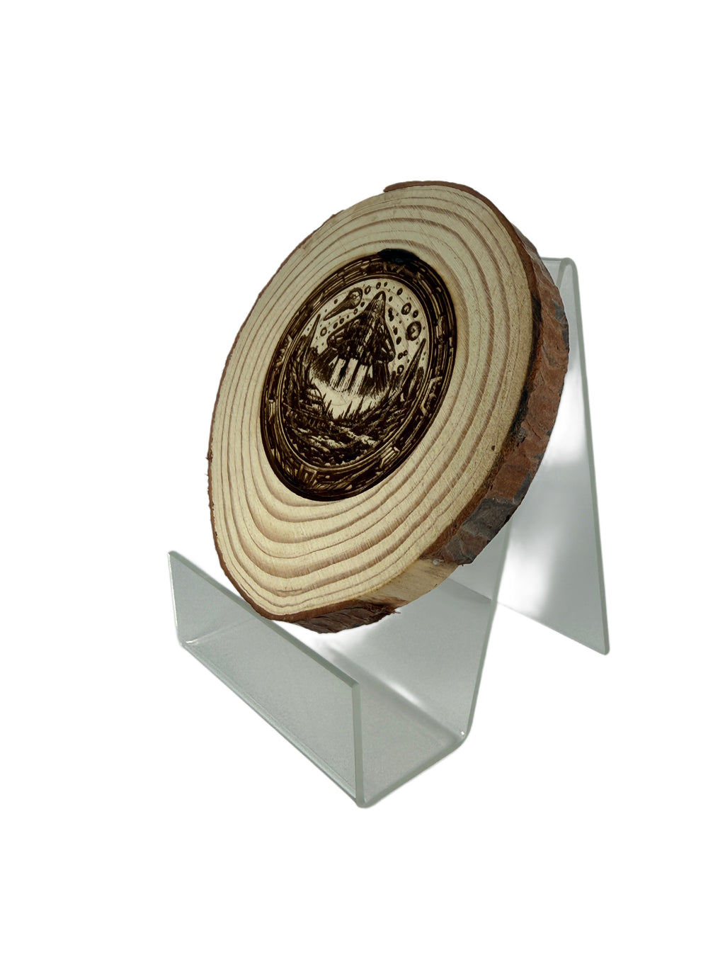 Space Themed Wooden Coaster – Handcrafted from Pine Wood